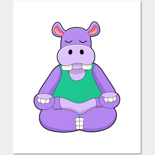 Hippo at Yoga in Sitting Posters and Art